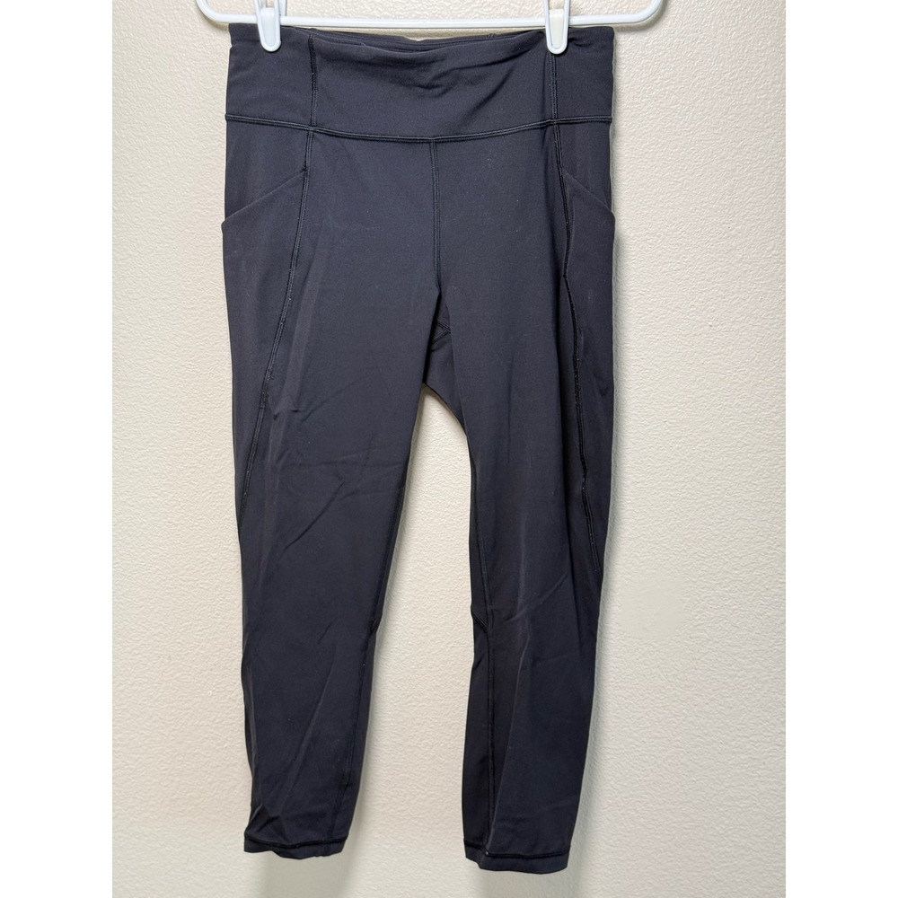 Lululemon Speed Up Crop 21 Black Luxtreme Running Leggings Pockets W6AWSS Size 8